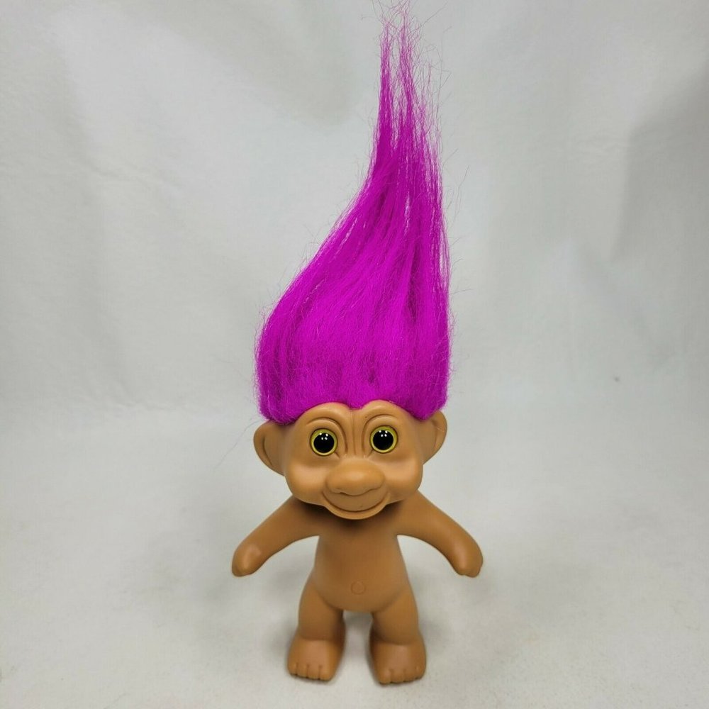 1991 TNT Troll Doll 4.5" w/ Hot Pink Hair & Yellow Eyes